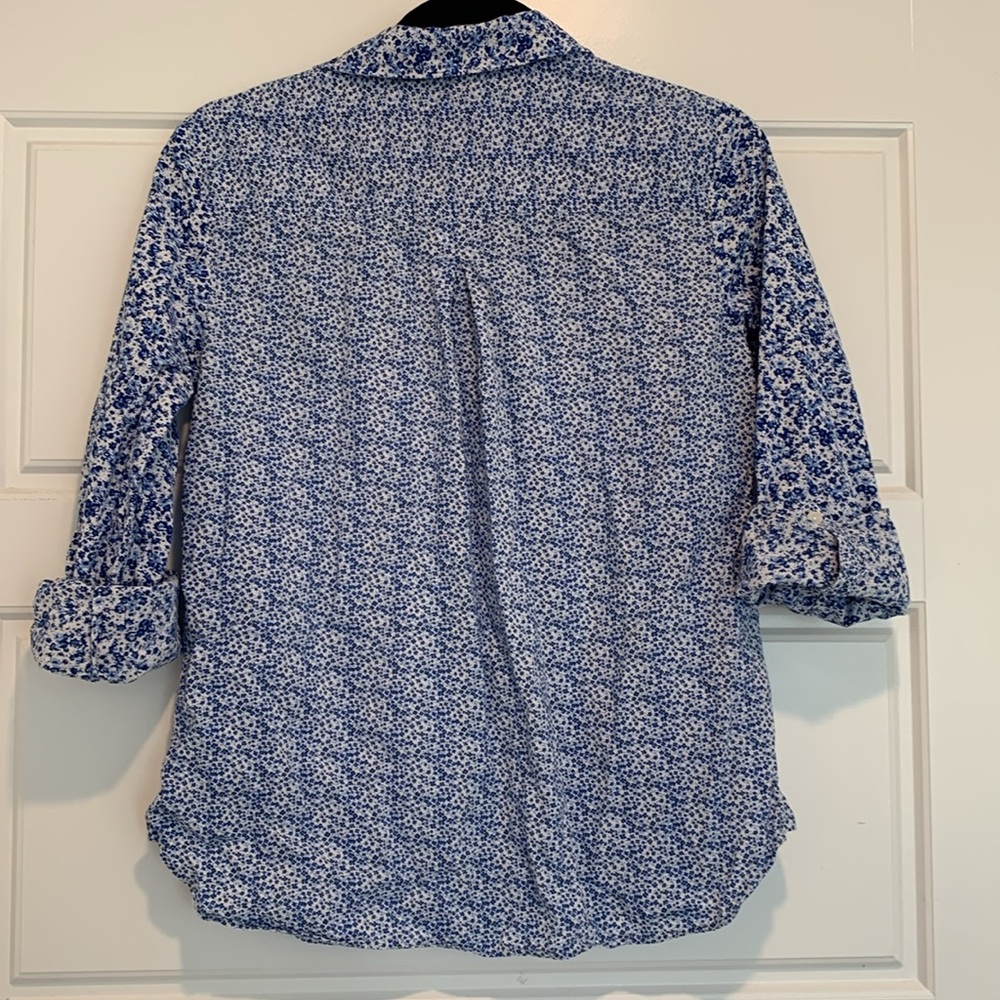 Tommy Hilfiger Blue Floral Quarter-Zip Blouse - Picture 5 of 6